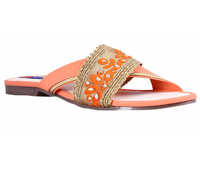 adeera faux leather embroidered tpr women slide sandles
