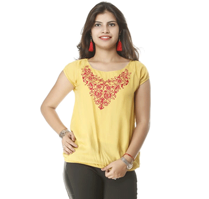 advik printed top for women (light yellow)