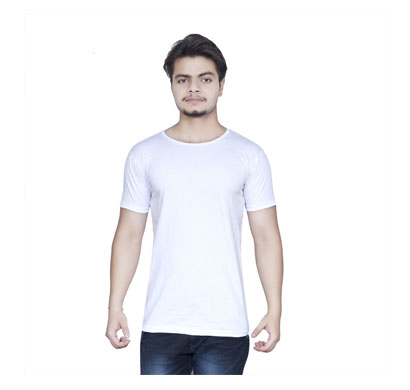 algrade men's round neck half sleeve t-shirt white