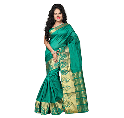 dhyana banarasi style woven zari work cotton silk for women's green