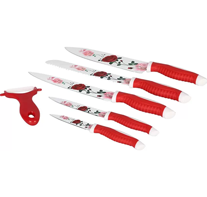 cosmosgalaxy i3388-a kitchen stainless steel ceramic coated printed knives, set of 3, red