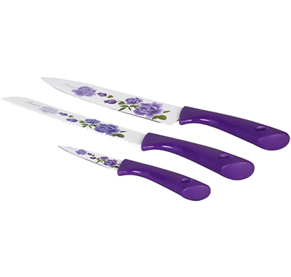 cosmosgalaxy i3388-b kitchen stainless steel ceramic coated printed knives, set of 3, purple