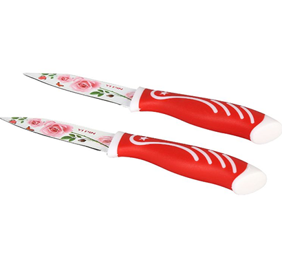 cosmosgalaxy i3390-a printed stainless steel pairing kitchen knife set, ceramic coated, set of 2, red