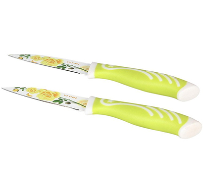 cosmosgalaxy i3390-c printed stainless steel pairing kitchen knife set, ceramic coated, set of 2, green
