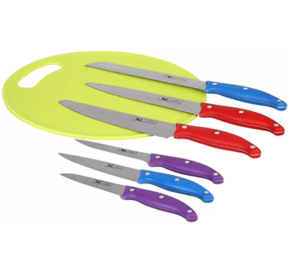 cosmosgalaxy i3396-c kitchen stainless steel knives and chopping board, set of 7(blue, red, purple, green)