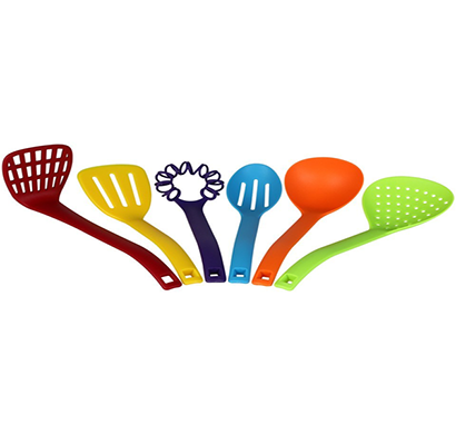 cosmosgalaxy i3336 kitchen nylon colorful cooking spoon and tools, set of 6 pcs, multicolor