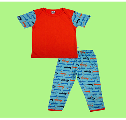 cuddledoo croc society pyjama set night wear set unisex kids wear cotton (orange)