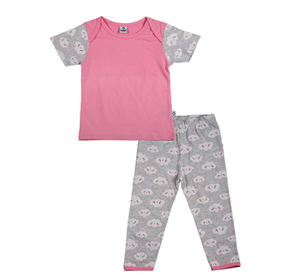 cuddledoo (cv6s119) cloudy cloud nightwear set night wear set cotton kids wear (pink)