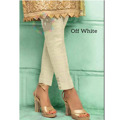 denim cotton silk pant with pearl beads for women off white