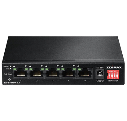 edimax es-5104ph v2 long range 5-port fast ethernet switch with 4 poe ports & dip switch black