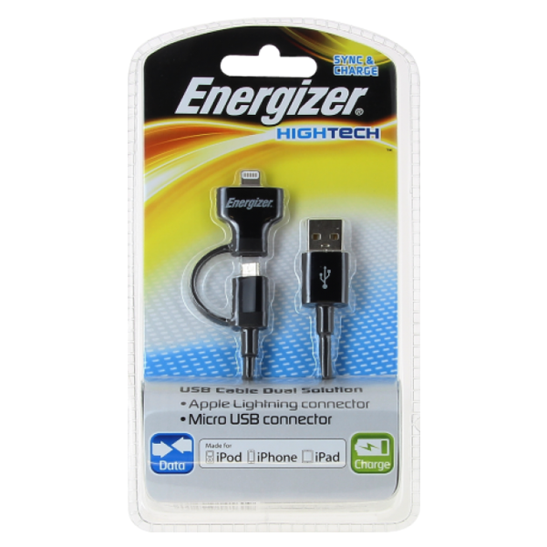 Wholesale Energizer Hightech USB Dual Cable for iPhone and Micro