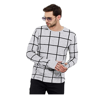 fashnet (fi00021) check cotton round neck slim fit full sleeve men's knitted t-shirt (grey)