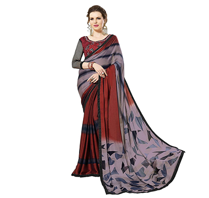 gaurangi creation (bihu 1103) women's synthetic chiffon printed saree with fancy blouse piece (maroon)