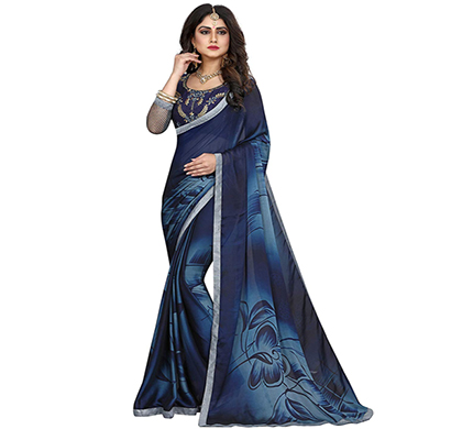 gaurangi creation (bihu 1109) women's printed satin chiffon festive wear saree (blue)