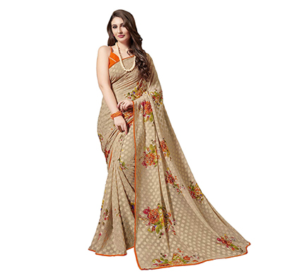gaurangi creation (kls1007) women's chiffon floral printed casual wear saree (beige)