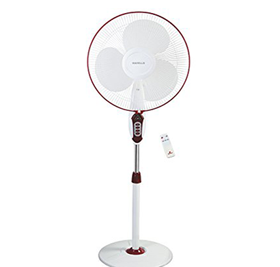 havells- sprint led, 400mm sweep pedestal fan with led remote, wine red,1 year warranty