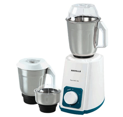 havells supermix 500-watt juicer mixer grinder (white and turquoise)