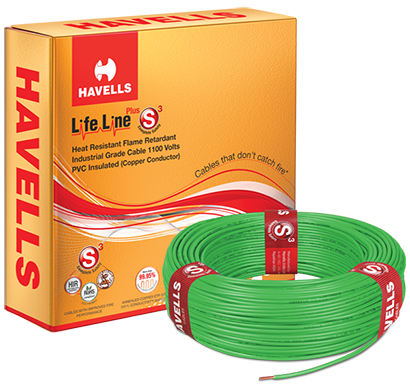 havells - heat-90-green6x0, life line plus s3 hrfr heat cables 6.0 sqmm 90 mtr, green, 1 year warranty