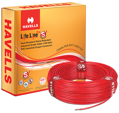 havells - heat-90-red4x0, life line plus s3 hrfr heat cables 4.0 sqmm , 90 mtr, red, 1 year warranty