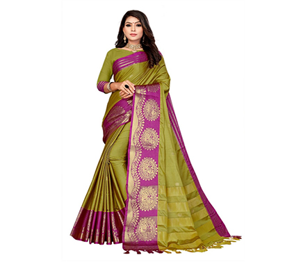 jeaqurd designer silk saree soft aura cotton silk with attached running blouse saree for women (khaki colour)