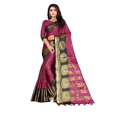 jeaqurd designer silk finish saree soft aura cotton silk with attached running blouse saree for women (magenta)