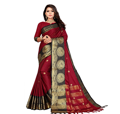 jeaqurd designer silk finish saree soft aura cotton silk with attached running blouse saree for women (red)