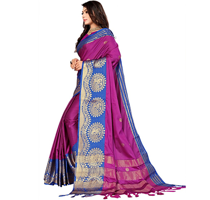 jeaqurd designer silk finish saree soft aura cotton silk with attached running blouse saree for women (rani colour)