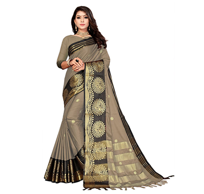 jeaqurd designer silk finish saree soft aura cotton silk with attached running blouse saree for women (chiku colour)