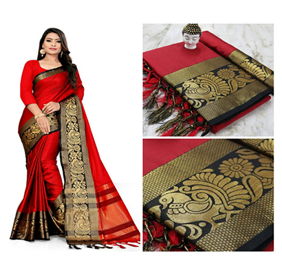 jeaqurd designer silk saree soft aura cotton silk peacock border with attached running blouse saree for women ( multicolor)