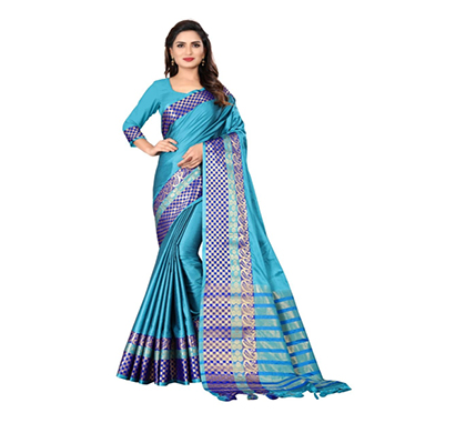 jeaqurd designer (goli 4991) silk saree soft aura cotton silk diamond border with attached running blouse saree for women ( multicolor)
