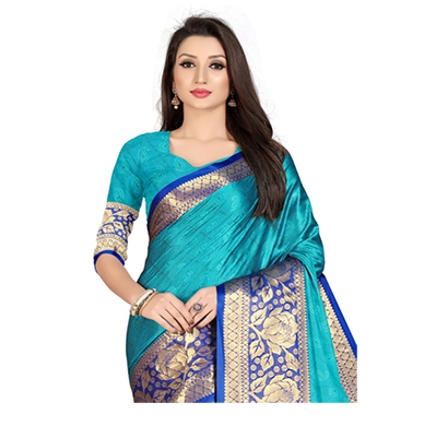 jeaqurd designer (roze 4601) silk saree soft cotton silk flower border with attached running blouse saree for women ( multicolor)
