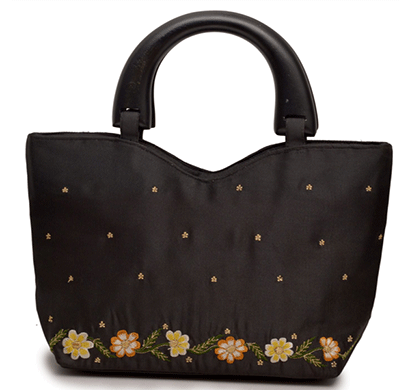 nehas nhsw - 010 bags embroidered ladies silk hand bag wooden handle (black)