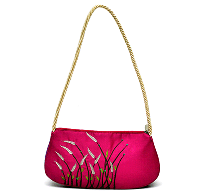 nehas nhsr-028 bags embroidered ladies silk hand bag rope handle (pink)