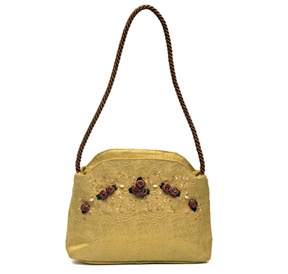 nehas nhsr-008 bags embroidered ladies silk hand bag rope handle (gold & maroon)