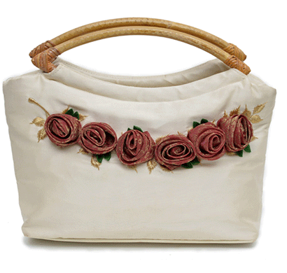 nehas nhsc-049 bags embroidered ladies silk hand bag cane handle (white)