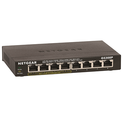 netgear gs308p 8-port gigabit ethernet switch with 4-port