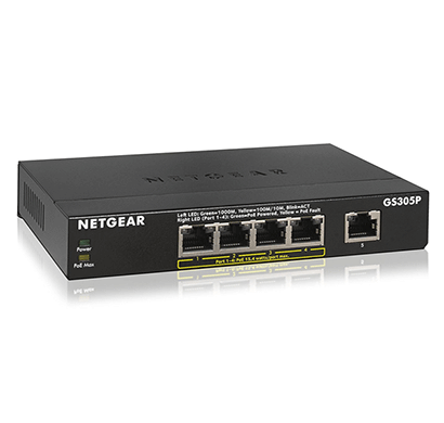 netgear gs305p 5-port with 4-port poe gigabit ethernet switch black