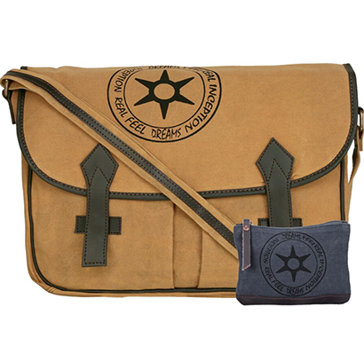 neudis - laptop2peace, genuine leather & recycled stone washed canvas spacious laptop messanger bag - original - brown