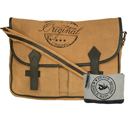 neudis - laptop2original, genuine leather & recycled stone washed canvas spacious laptop messanger bag - original - brown