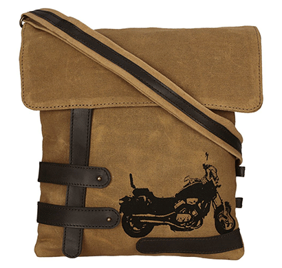 neudis genuine leather & recycled stone washed canvas travel sling / cross body bag for ipad & tablet - bike - brown