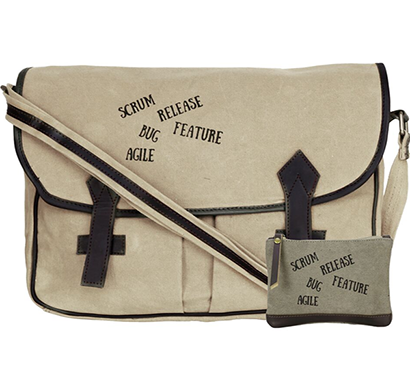 neudis - laptop2agile, genuine leather & recycled stone washed canvas spacious laptop messanger bag - agile - beige