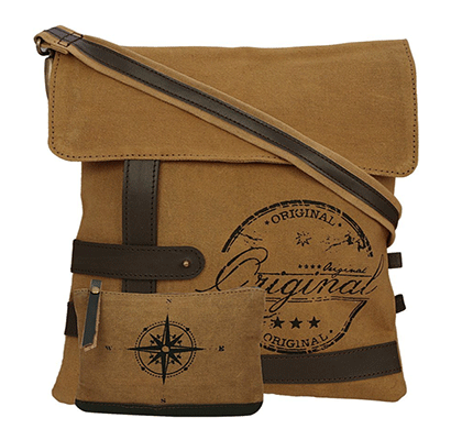 neudis genuine leather & recycled stone washed canvas travel sling / cross body bag for ipad & tablet - original - brown