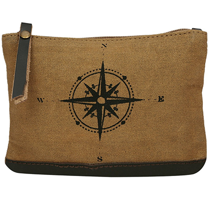 neudis - pouchcompass, genuine leather & recycled stone washed canvas utility pouch - - compass - brown