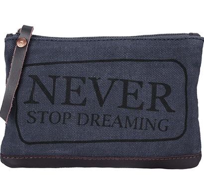 neudis - pouchdreaming, genuine leather & recycled stone washed canvas utility pouch - never stop dreaming - blue