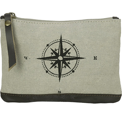 neudis - pouchcompass, genuine leather & recycled stone washed canvas utility pouch - - compass - beige