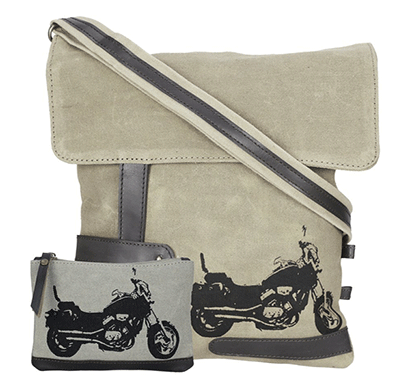 neudis genuine leather & recycled stone washed canvas travel sling / cross body bag for ipad & tablet - bike - beige