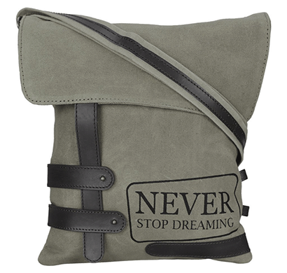neudis genuine leather & recycled stone washed canvas travel sling / cross body bag for ipad & tablet - never stop dreaming - green