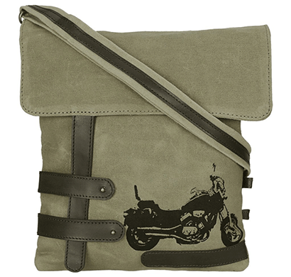 neudis genuine leather & recycled stone washed canvas travel sling / cross body bag for ipad & tablet - bike - green