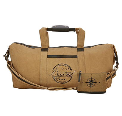 neudis genuine leather & recycled stone washed canvas duffle bag for gym & travel - original - brown