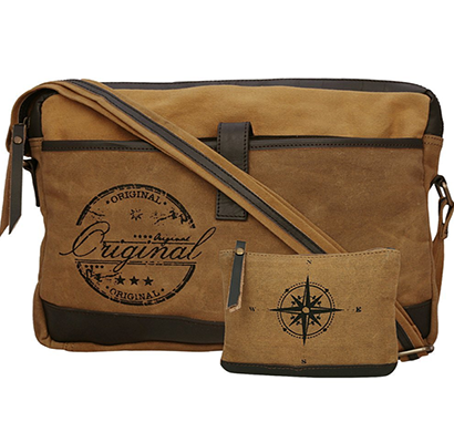 neudis - laptop1original, genuine leather & recycled stone washed canvas sleek laptop messanger bag - original - brown